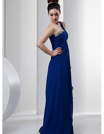 Sexy One Shoulder Chiffon Floor Length Sheath Evening/ Prom Dresses