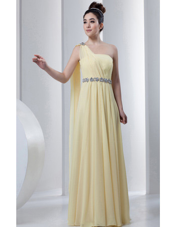 Custom One Shoulder Chiffon Floor Length Sheath Evening/ Prom Dresses