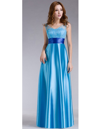 Formal Elegant Satin A-Line Floor Length V-Neck Evening/ Prom Dresses