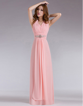 Custom Halter Chiffon Column Floor Length Evening/ Prom Dresses