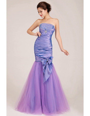 Affordable Mermaid Strapless Floor Length Satin Evening Dresses