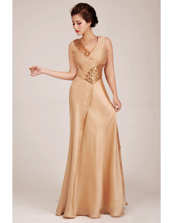 Custom Sexy and Formal Sheath V-Neck Floor Length Satin Evening Dresses