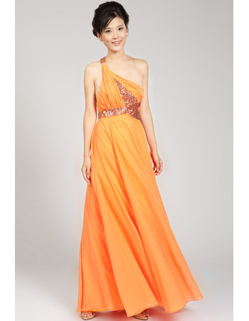 Sexy One Shoulder Chiffon Floor Length Evening Dresses for Prom