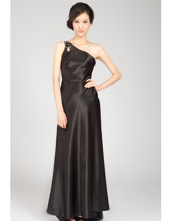 Inexpensive Sexy One Shoulder Satin Sweep Train Evening Dresses