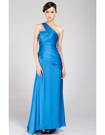 One Shoulder Chiffon Sweep Train Sheath Evening Dresses for Prom