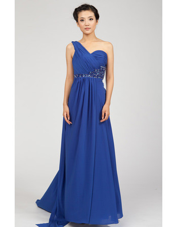 One Shoulder Chiffon Sweep Train Empire Evening Dresses for Prom