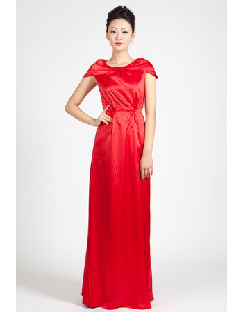 Custom Cap Sleeves Satin Column Floor Length Evening Dresses