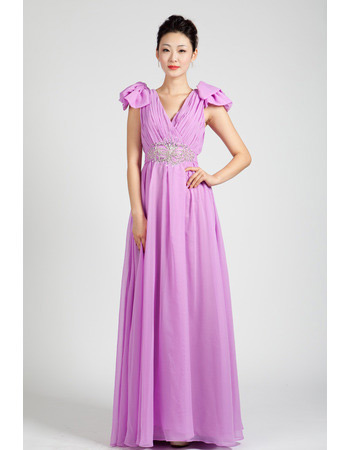 Cap Sleeves Chiffon Floor Length A-Line Evening Dresses for Prom