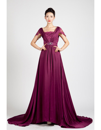 Inexpensive Cap Sleeves Chiffon Sweep Train A-Line Evening Dresses