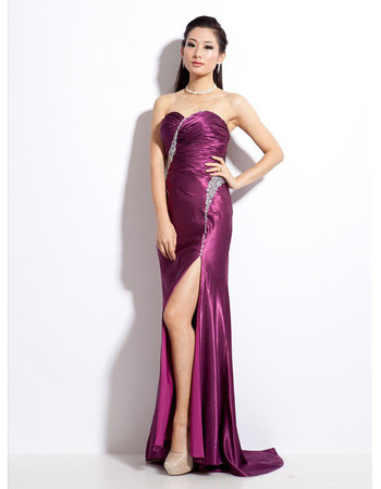 Sexy Satin Sheath Sweetheart Sweep Train Evening Dresses for Prom