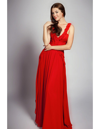 Sexy V-Neck Chiffon Floor Length A-Line Evening Dresses for Prom