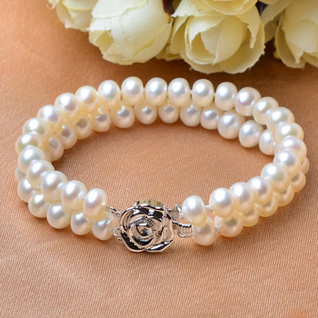 Elegant White 7 - 8mm Freshwater Off-Round Bridal Pearl Bracelets