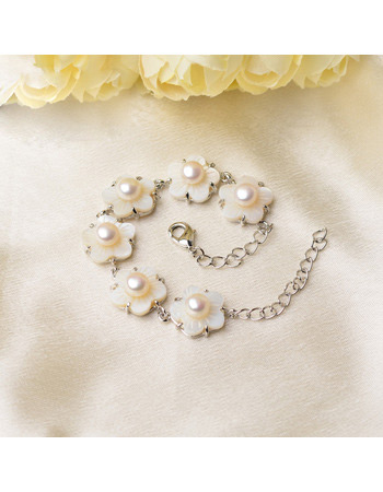 White 6-7mm Freshwater Natural Off-Round Bridal Pearl Bracelets