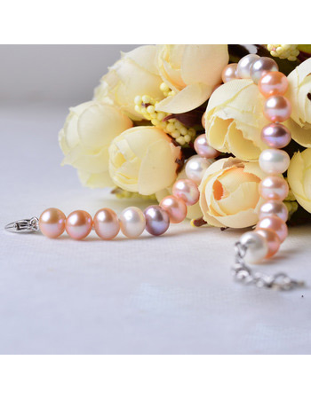 Multi Color 7-8mm Freshwater Natural Off-Round Bridal Pearl Bracelets