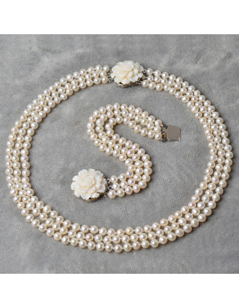 White Off-Round Pearl Bracelet Necklace Earrings Pendant and Ring Set