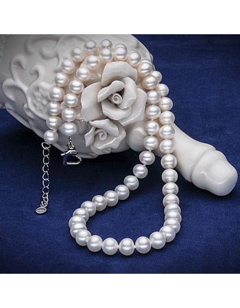 Gorgeous White 7.5 - 8.5mm Freshwater Off-Round Bridal Pearl Necklaces