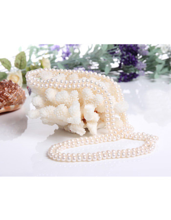 Inexpensive White 7mm Freshwater Natural Off-Round Bridal Pearl Necklaces