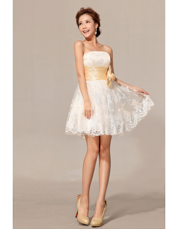 Affordable Elegant Lace A-Line Strapless Short Beach Wedding Dresses