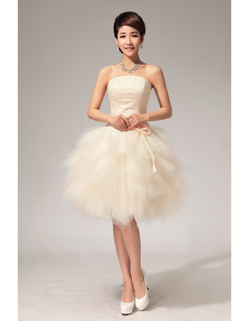 Informal Bubble Skirt Strapless Organza Short Beach Wedding Dresses