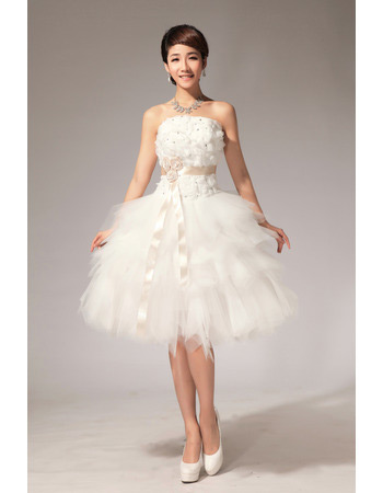 Bubble Skirt Strapless Organza Short Dresses for Summer Beach Wedding