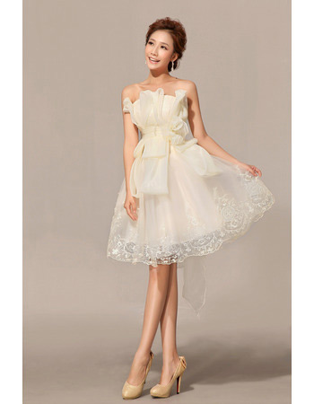 Chic A-Line Strapless Organza Knee Length Beach Wedding Dresses