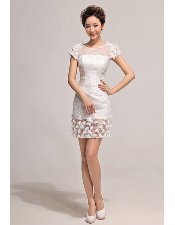 Sheath Lace Short Sleeves Short Dresses for Summer Beach Wedding