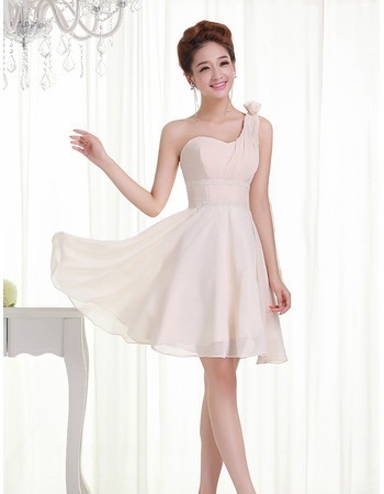 Elegant One Shoulder Chiffon A-Line Short Beach Wedding Dresses with Beaded