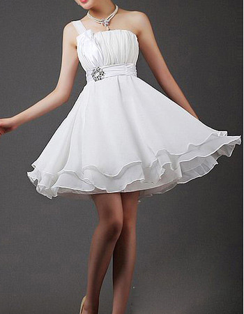 Custom One Shoulder Chiffon A-Line Short Reception Wedding Dresses