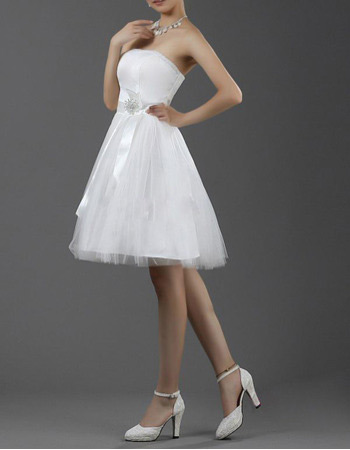 Simple A-Line Strapless Satin Short Reception Wedding Dresses