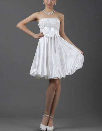 Satin A-Line Strapless Short Dresses for Summer Beach Wedding