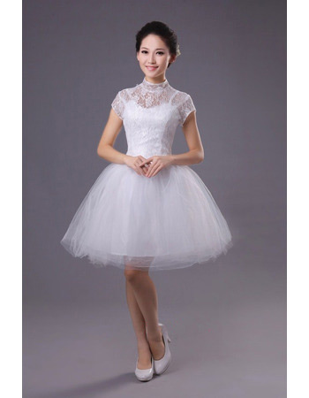 Custom Mandarin Collar Short Sleeves Short Reception Wedding Dresses