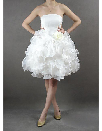 Romantic Stylish Bubble Skirt Strapless Short Garden Organza Wedding Dresses
