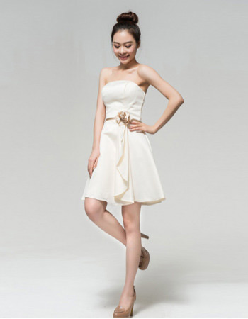 Discount Elegant A-Line Strapless Satin Short Beach Wedding Dresses