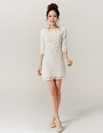 Discount Elegant Lace Sheath Short Beach Wedding Dresses with Sleeves