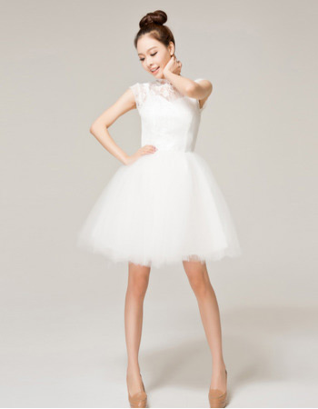Lace Mandarin Collar A-Line Short Wedding Dresses for Reception