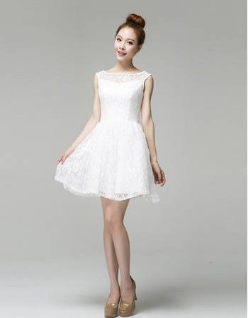 Elegant Informal Lace A-Line Bateau Short Beach Wedding Dresses