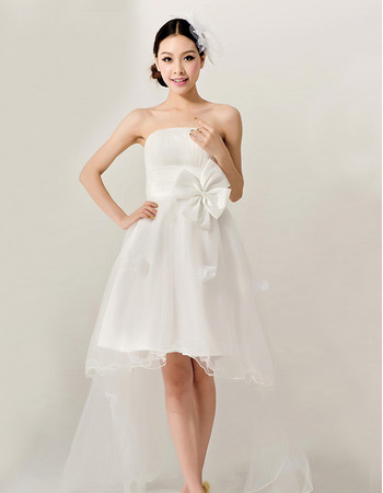 High-Low Organza Strapless A-Line Dresses for Summer Beach Wedding