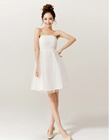 Inexpensive Empire Strapless Organza Short Beach Wedding Dresses