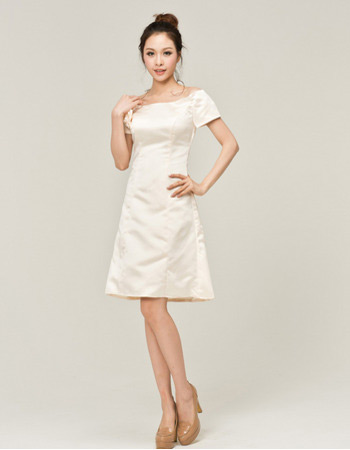 Informal Off-the-shoulder Short Sleeves Satin Short Beach Wedding Dresses