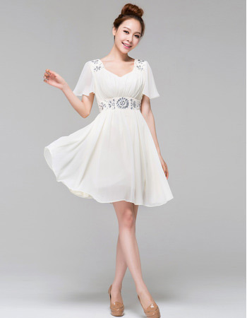 Affordable Casual Short Sleeves Chiffon Short Beach Wedding Dresses