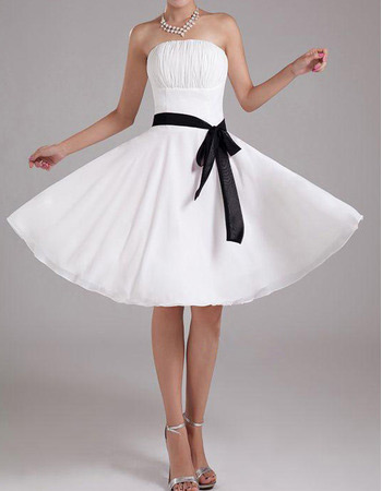 Chiffon A-Line Strapless Knee Length Dresses for Summer Beach Wedding