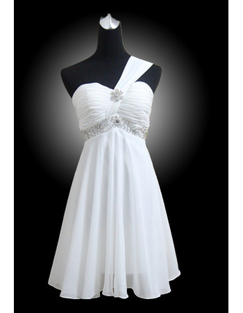 Discount Chiffon One Shoulder Empire Short Beach Wedding Dresses