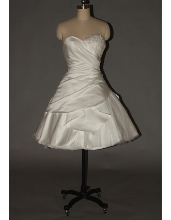 Custom A-Line Sweetheart Satin Tulle Short Beach Wedding Dresses