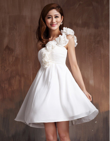 Inexpensive One Shoulder Chiffon Empire Short Beach Wedding Dresses