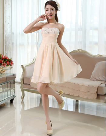 Beaded Chiffon A-Line Strapless Short Dresses for Summer Beach Wedding