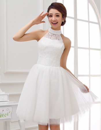 Mandarin Collar Lace A-Line Short Dresses for Wedding Reception