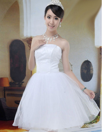 A-Line Strapless Satin Organza Short Dresses for Summer Beach Wedding