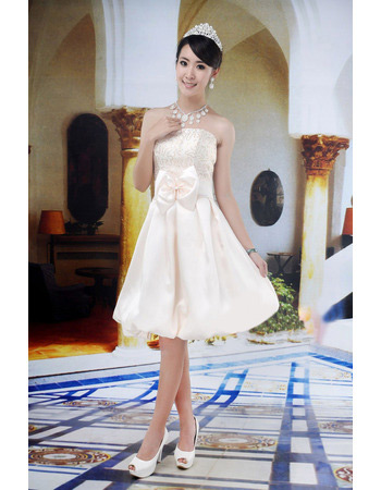 Inexpensive A-Line Strapless Satin Knee Length Beach Wedding Dresses