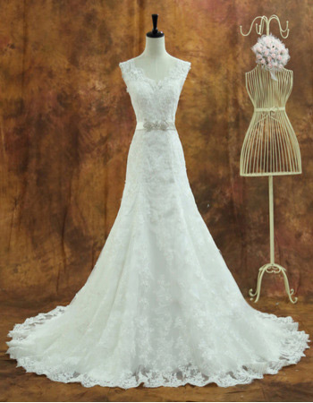 Vintage Organza Sweetheart Chapel Train A-Line Wedding Dresses