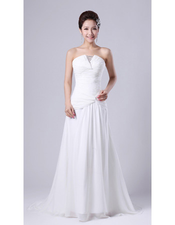 Sexy Chiffon Strapless Sweep Train A-Line Wedding Dresses for Spring